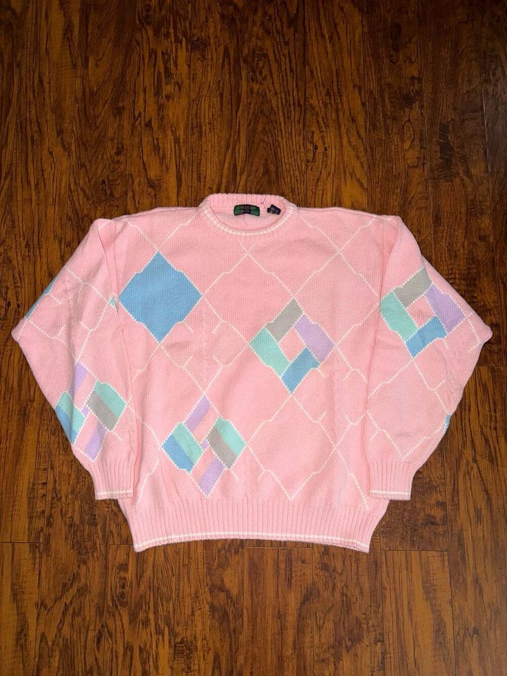 Colours Alexander Julian Vintage Pastel Pink Argyle Knit Sweater